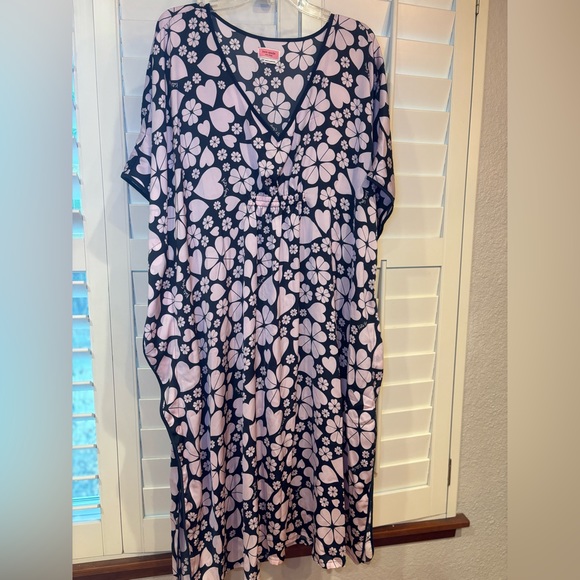 Kate Spade Spade Clover Hearts Caftan pink black coverup dress tunic - Picture 4 of 16